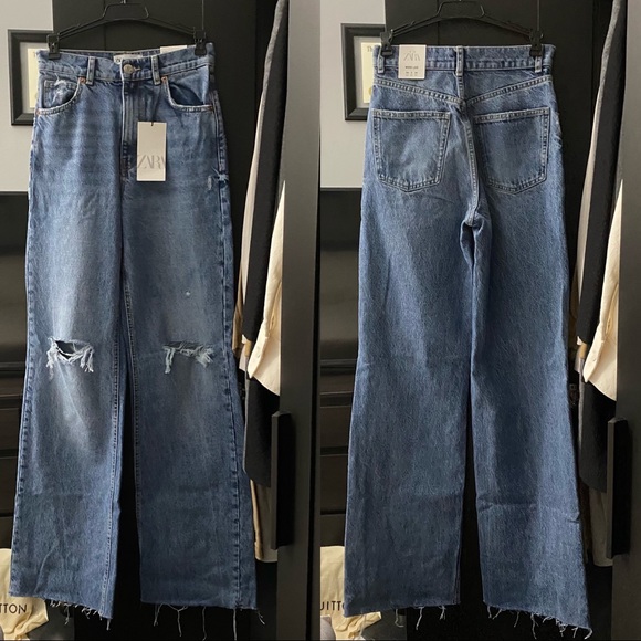 Zara Jeans Zara Wide Leg Full Length Ripped Jeans Poshmark